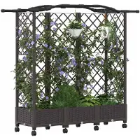vidaXL Jardinière surélevée avec treillis et toit, marron, 163 x 40 x 129 cm, PP