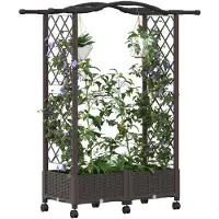 vidaXL Jardinière surélevée avec treillis et toit, couleur marron, 124 x 40 x 129 cm, en PP