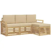 vidaXL - Ensemble de salon de jardin, 4 pièces, blanc et beige, en polyester