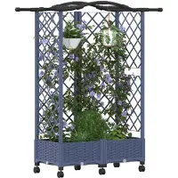 vidaXL Jardinière surélevée avec treillis et toit gris, 124 x 40 x 129 cm, en PP