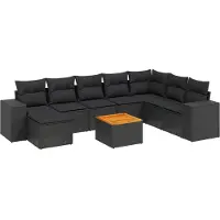 vidaXL Ensemble de salon de jardin 9 pièces avec coussins noir poly rotin