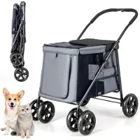 Northix Poussette pour chien poussette pour chien pliable jusqu'à 40 kg chariot pour chien avec coussin 106 x 63 x 103 cm gris