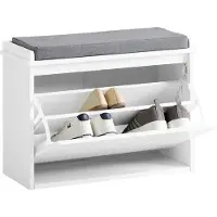 Markenlos Banc avec coussin - Banc à chaussures avec table - Polyvalent - MDF - Blanc - 62 x 46 x 26 cm