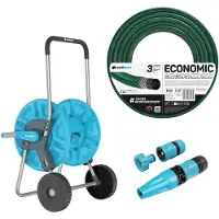 Cellfast Chariot à tuyau Aluplus 1/2" 60 m + tuyau d'arrosage Economic 1/2" 10 m + kit comprenant une pomme d'arrosage Basic 1/2"