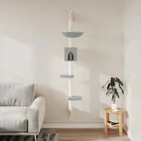 StarTech.com Arbre à gratter pour chats, modèle tour, hauteur 187 cm, avec poteau en sisal, 5 plateformes avec panier et cabane, design gain de place, couleur vert armée