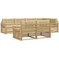 vidaXL Ensemble de salon de jardin , 7 pièces, blanc et beige, en polyester