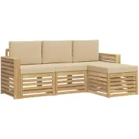 vidaXL - Ensemble de salon de jardin, 4 pièces, blanc et beige, en polyester