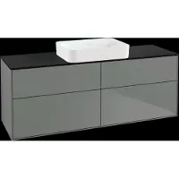 Villeroy & Boch Finion meuble sous lavabo, 4 tiroirs, avec éclairage, lavabo au centre, sans trou pour robinetterie, 1600x603x501mm, Glass Black Matt, G73200GM