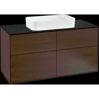 Villeroy & Boch Finion meuble sous lavabo, 4 tiroirs, avec éclairage, lavabo au centre, avec trou pour robinetterie, 1200x603x501mm, Glass Black Matt, G26200GN