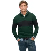 Superdry pour homme. M2014171A Maillot de rugby classique avec collier de boulanger vert (S), Casuel, Coton