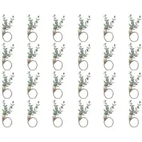 Semoic Ronds de Serviette Ensemble de 24 Ronds de Serviette en Bois D'Eucalyptus Rustique Boho Feuille Bois Perle Ferme Rond de Serviette Porte