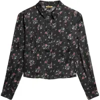 Superdry Sheer Lurex Printed Long Sleeve T-shirt Noir M Femme