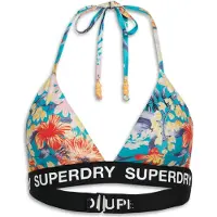 Superdry pour femme. W3010400A Top de bikini triangle avec logo multicolore (M), Bleu, Beachwear, Polister recyclé, Durable