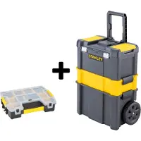 Stanley Atelier mobile avec roues et organiseur, boîte à outils professionnelle 3 en 1 pour le rangement d'outils manuels et électriques, noir et jaune