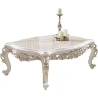 Casa Padrino Luxus Barock Couchtisch Braun / Weiß / Gold 125 x 87 x H. 48 cm - Table de salon rectangulaire en bois massif de style baroque - Meubles de salon baroques nobles