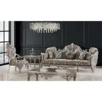 Casa Padrino Luxe Salon Baroque Set Gris / Argent / Or - 2 Canapés & 2 Fauteuils & 1 Table basse & 2 Tables d'appoint - Meubles de salon de style baroque faits main - Noble & Somptueux