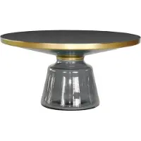 Casa Padrino Table basse de luxe Noir / Gris / Or Ø 75 x H. 37 cm - Table de salon ronde en verre - Meubles de salon modernes