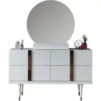 Casa Padrino Commode de chambre de luxe avec miroir mural Blanc / Cuivre - Elégante armoire en bois massif avec miroir - Meubles de chambre de luxe