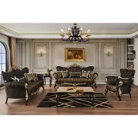 Casa Padrino Luxe Salon Baroque Set Marron / Noir / Or - 2 Canapés & 2 Fauteuils & 1 Table Basse & 2 Tables d'Appoint - Meubles de Salon Baroques - Nobles & Somptueux