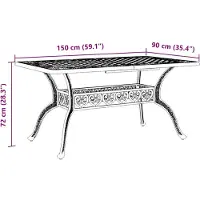 vidaXL Table de jardin noire 150x90x72 cm fonte d'aluminium
