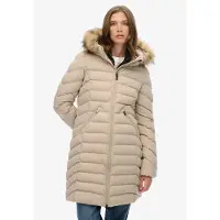 Superdry Femme Manteau Mi-long Fuji à Capuche en Fausse Fourrure Cream Taille: 36
