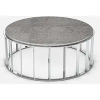 Casa Padrino Luxe Table basse Gris / Argent Ø 100 x H. 42 cm - Table de salon ronde avec plateau en marbre Emperador et piètement en acier inoxydable - Meubles de salon - Qualité de luxe