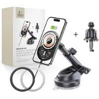Tech-Protect MM15W-V6 Porte-charge voiture 15W avec MagSafe pour interface entreprise et évent - Noir, Adaptateur pour véhicule, Noir