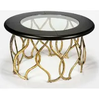 Casa Padrino Table basse de luxe Noir / Laiton Ø 80 x H. 45 cm - Table de salon ronde avec plateau en verre - Meubles de salon de luxe