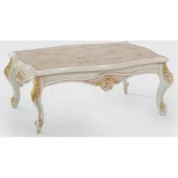 Casa Padrino Luxe Table de salon baroque Beige / Blanc / Or 116 x 90 x H. 50 cm - Noble table basse en bois massif de style baroque - Meubles de salon baroques