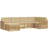 vidaXL Ensemble de salon de jardin , 6 pièces, blanc et beige, 327 x 168,5 x 73 cm