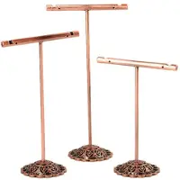 Torribaly Boucle D'Oreille Portable PréSentoir de Bijoux en MéTal Goujon Collier Organisateur Ornement T Bar Cintre Vitrine Support Support Bronze