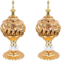 Semoic 2X Brûleur D'Encens Encens Bakhoor Charbon de Bois Brûleur D'Encens en Métal Arabe Encensoir Décor de Bureau