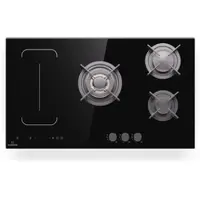 Klarstein MultiChef 5 Plaque Induction Et Gaz - Table De Cuisson À , 5 Zones, Flexzone, Stop&Go, Minuterie, Supports En Fonte, Noir, 87.5Cm