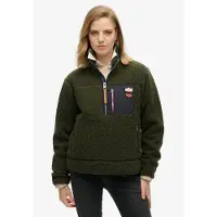 Superdry Femme Polaire Rétro Vintage à Demi Fermeture Zippée Kaki/marine Taille: 42