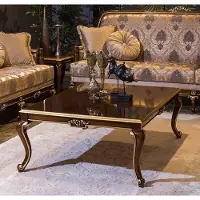 Casa Padrino Luxe Table basse baroque marron / or 129 x 94 x H. 46 cm - Elégante table de salon en bois massif - Meubles de salon baroques