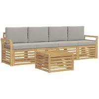 vidaXL Ensemble de canapés d'extérieur , 5 pièces, polyester blanc et gris clair
