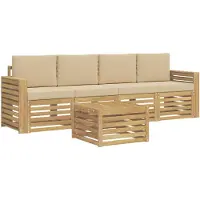vidaXL Ensemble de canapés d'extérieur , 5 pièces, blanc et beige, en polyester