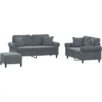 vidaXL Ensemble de canapés 3 pièces avec coussins gris foncé velours