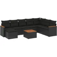 vidaXL Ensemble de salon de jardin 9 pièces avec coussins noir poly rotin