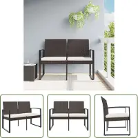 The Living Store Banc de jardin 2 places avec coussins Rotin PP brun