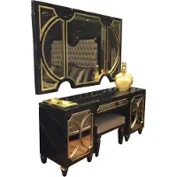 Casa Padrino Ensemble de chambre à coucher de luxe baroque noir / or - 1 miroir mural & 1 commode & 1 pouf - Meubles de chambre à coucher - Noble & somptueux