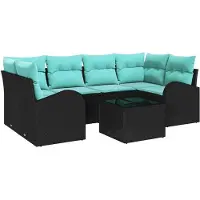 vidaXL Ensemble de canapés de jardin avec coussins, 7 pièces, noir et turquoise, en rotin synthétique