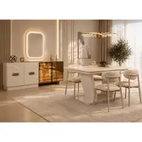 AEA Ensemble de salle à manger de qualité comprenant : table à manger design, 4 chaises en tissu, miroir