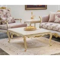 Casa Padrino Luxe Table basse baroque blanche / or 121 x 81 x H. 44 cm - Table de salon noble en bois massif de style baroque - Meubles de salon baroques