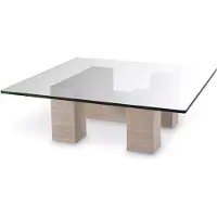 Casa Padrino Luxe Table basse en travertin Beige 100 x 100 x H. 32 cm - Table de salon carrée en pierre naturelle avec plateau en verre - Meubles de salon - Meubles de luxe - Ameublement de luxe