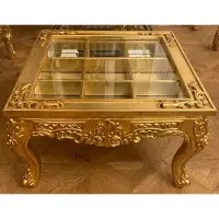 Casa Padrino Baroque Table basse avec plateau or - Table de salon somptueuse en bois massif de style baroque - Meubles de salon de style baroque - Meubles baroques - Meubles de salon de style antique