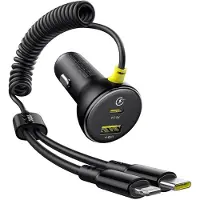 Baseus Chargeur de voiture circulaire en plastique (U+C) + câble (C&L) 60W Cosmic Black, Adaptateur pour véhicule, Noir