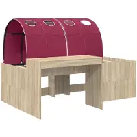 vidaXL Lit avec tunnel, 3 pièces, en bois d'artisan, chêne et bois composite rouge