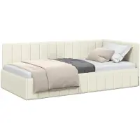 vidaXL Sommier d'angle avec tête de lit Crème 90 cm x 190 cm Velours
