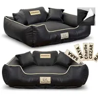 AIO Factory Panier pour chien KINGDOG en similicuir 115 x 95 cm, personnalisable, amovible et antidérapant, noir